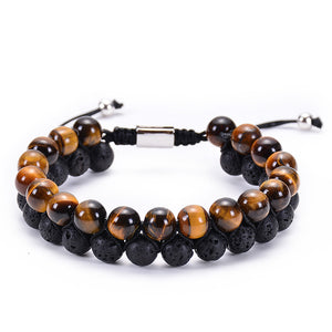 Tiger Eye & Lava Stone Double Row Bracelet