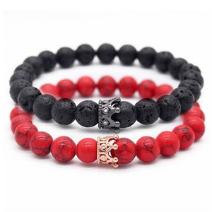 Volcanic Stone Crown Couple Bracelet