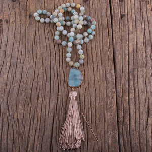 Bohemian Tribal Long Knotted Natural Stone Jewelry