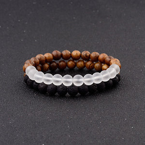 Frosted Stone And Wooden Bead Bracelet