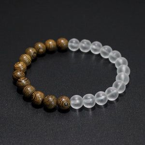 Frosted Stone And Wooden Bead Bracelet