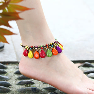 Semi-Precious Stones Woven Retro Anklet