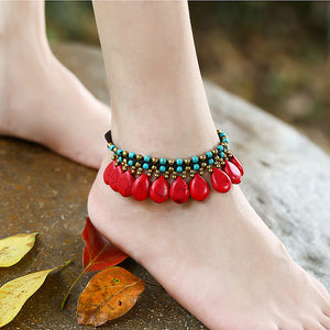 Semi-Precious Stones Woven Retro Anklet