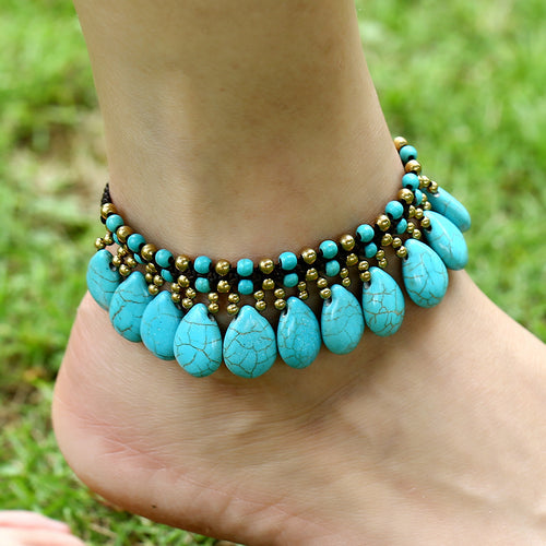 Semi-Precious Stones Woven Retro Anklet