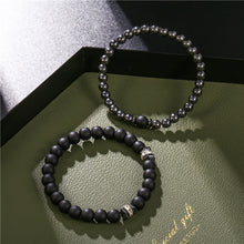 Load image into Gallery viewer, Men&#39;s Black Frosted Copper Bead Bracelet Set