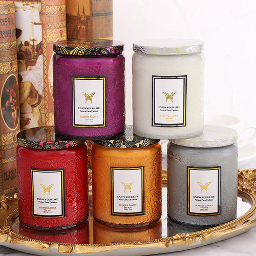 Embossed Glass Handmade Soy Aromatherapy Candles