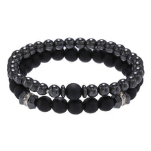 Load image into Gallery viewer, Men&#39;s Black Frosted Copper Bead Bracelet Set