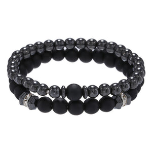 Men's Black Frosted Copper Bead Bracelet Set