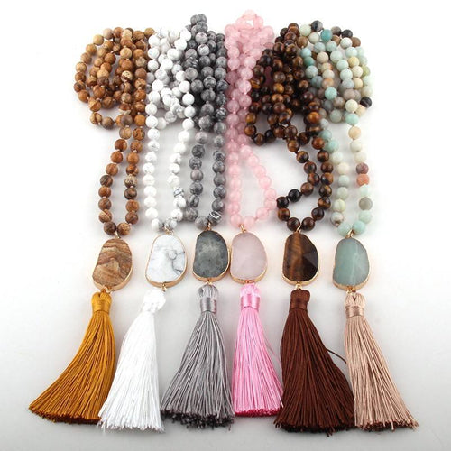 Bohemian Tribal Long Knotted Natural Stone Jewelry