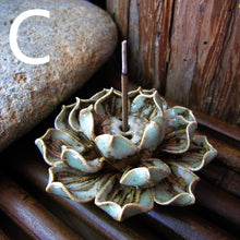 Load image into Gallery viewer, Ceramic Lotus Incense Holder Mini Zen Flower Ornament