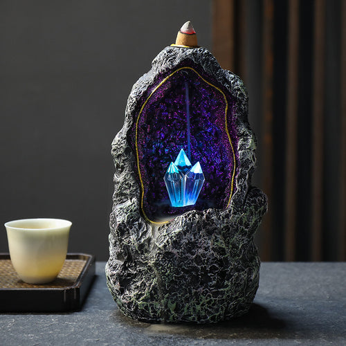 Resin Backflow Incense Burner With Crystal Cave LED Night Light