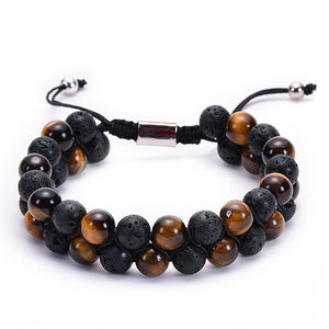 Tiger Eye & Lava Stone Double Row Bracelet