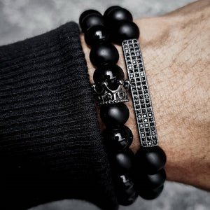 Men's Beaded Bracelet With Frosted And Volcanic Stones