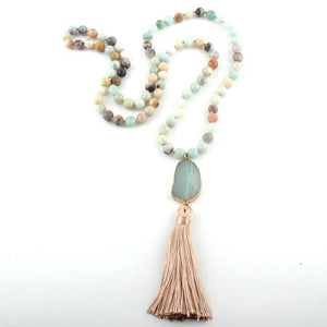 Bohemian Tribal Long Knotted Natural Stone Jewelry