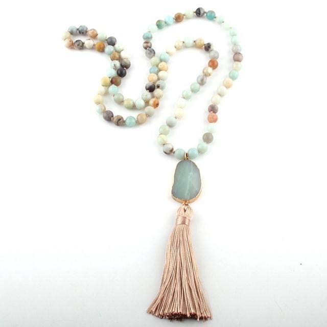 Bohemian Tribal Long Knotted Natural Stone Jewelry