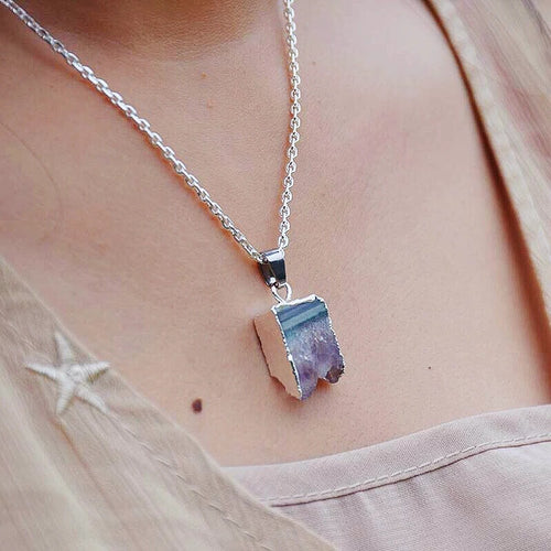 Amethyst Silver Edge Healing Necklace