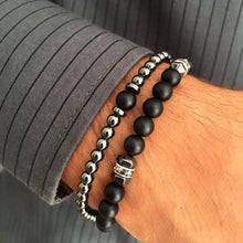 Load image into Gallery viewer, Men&#39;s Black Frosted Copper Bead Bracelet Set